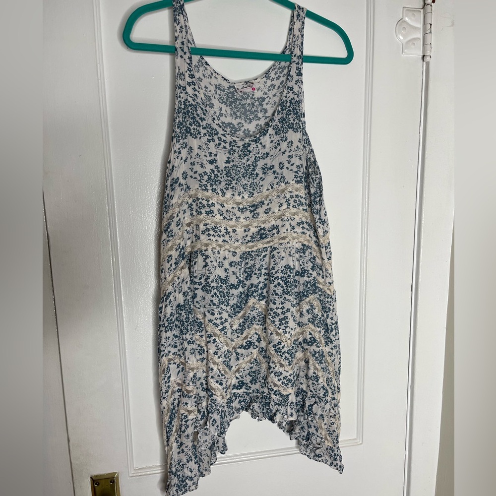 Free People Teal & Cream Floral Lace Slip